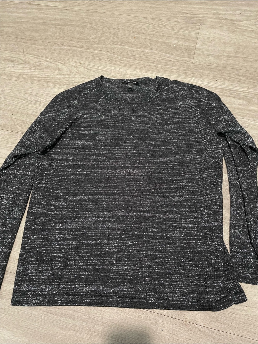 Mango Women's Black Marled Long-Sleeve Crewneck Tee